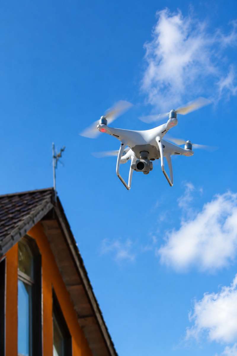 Drone surveying equipment being used on a home
